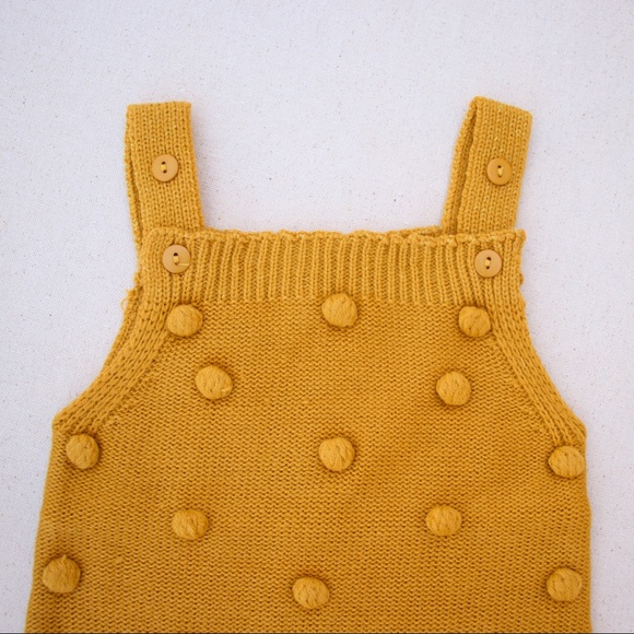 Pom Pom Knit Romper In Marigold - Picture 2 of 4